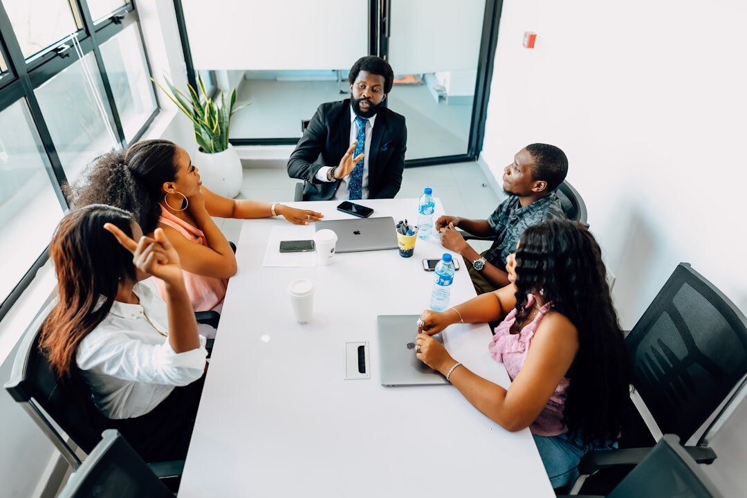 Business roundtable meeting with professionals